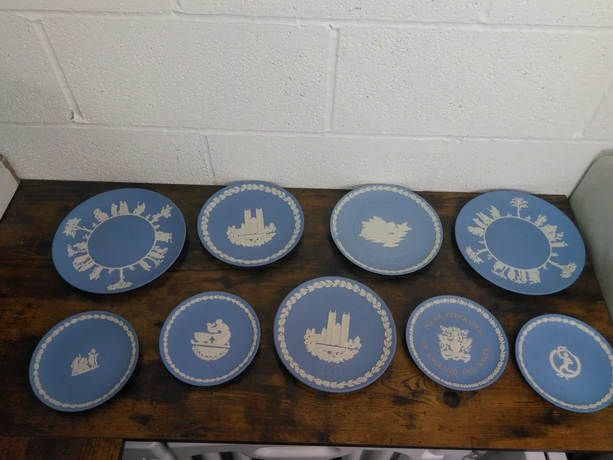 9x Wedgwood Blue Jasperware Plates Lot - Collectible Display Decor Used