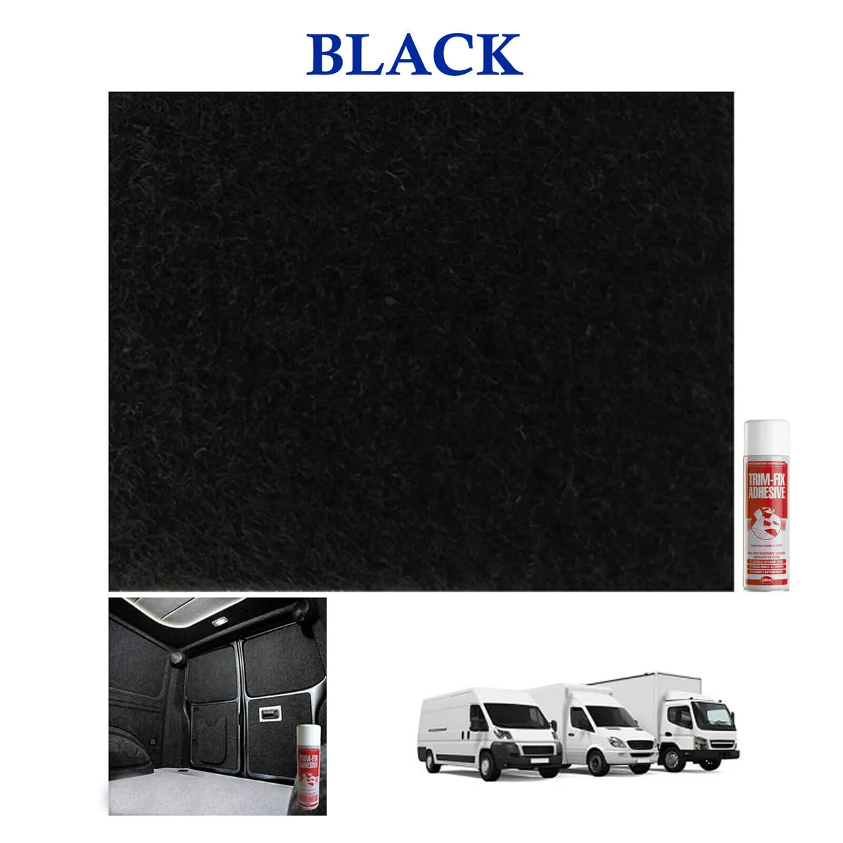 Black Camper Van Super 4 Way Stretch Easy-Fit Carpet (12mx12m) + 12 cans Trimfix