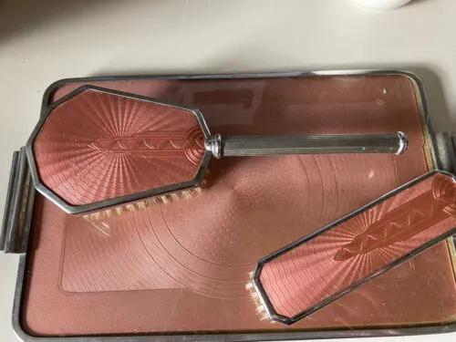 Pink vanity table tray brush and hairbrush art nouveau