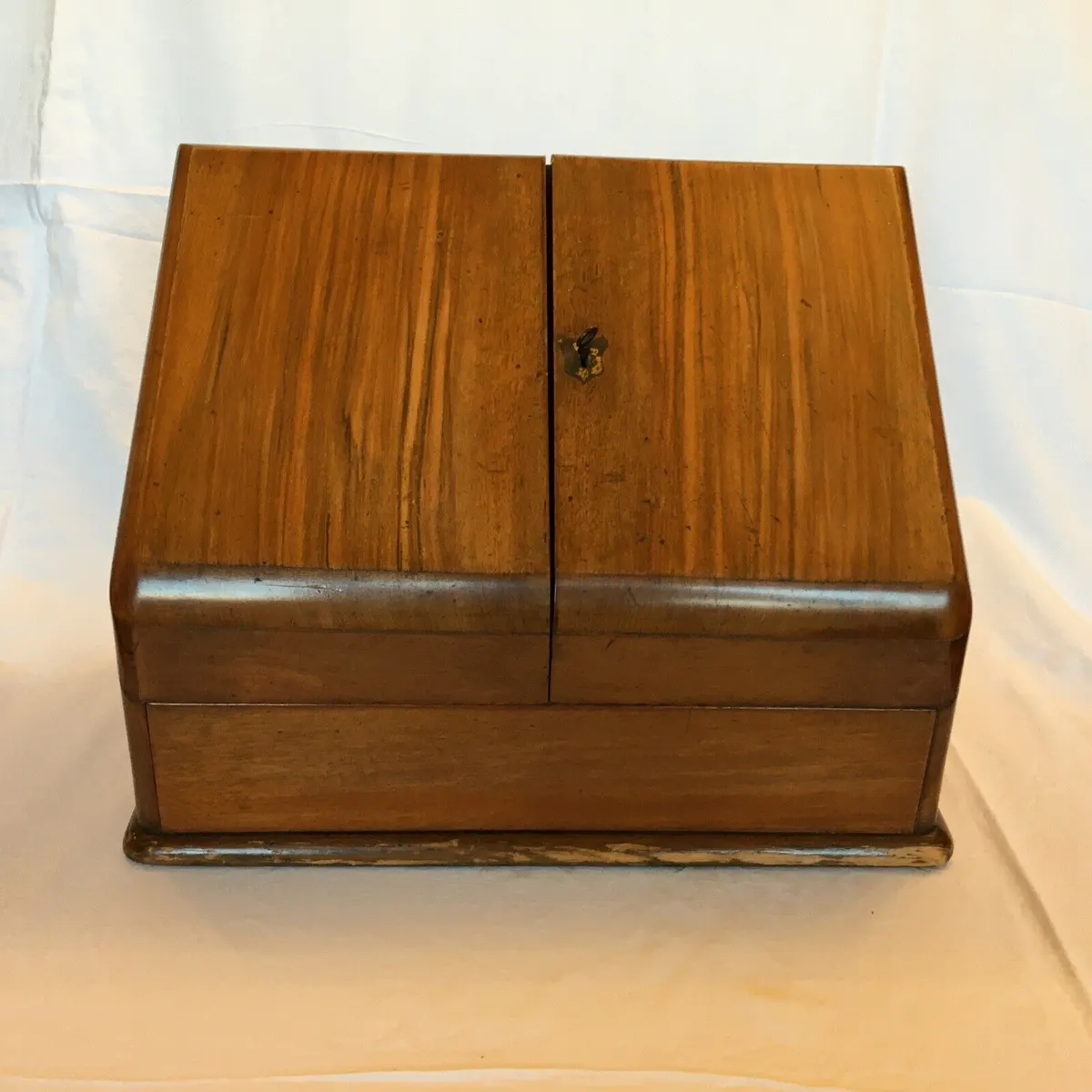 English Late Victorian Mahogany Stationary Box Scribe's Desk 2 Glass Inkwells