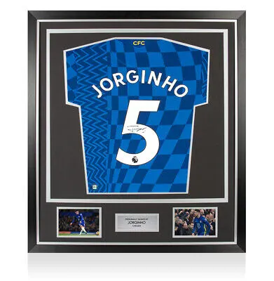 Framed Jorginho Signed Chelsea Shirt - 2021-2022, Number 5 - Premium