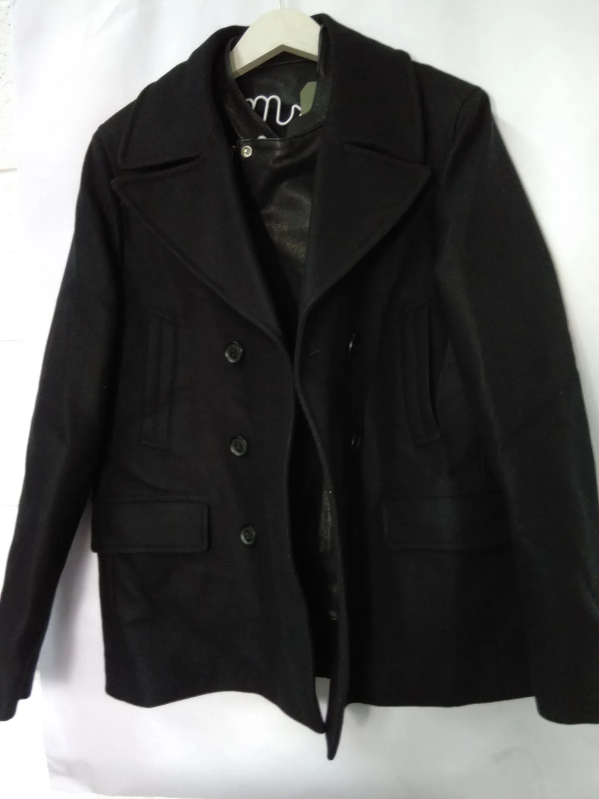 All Saints Eds Wool Blend Black Peacoat Size 40