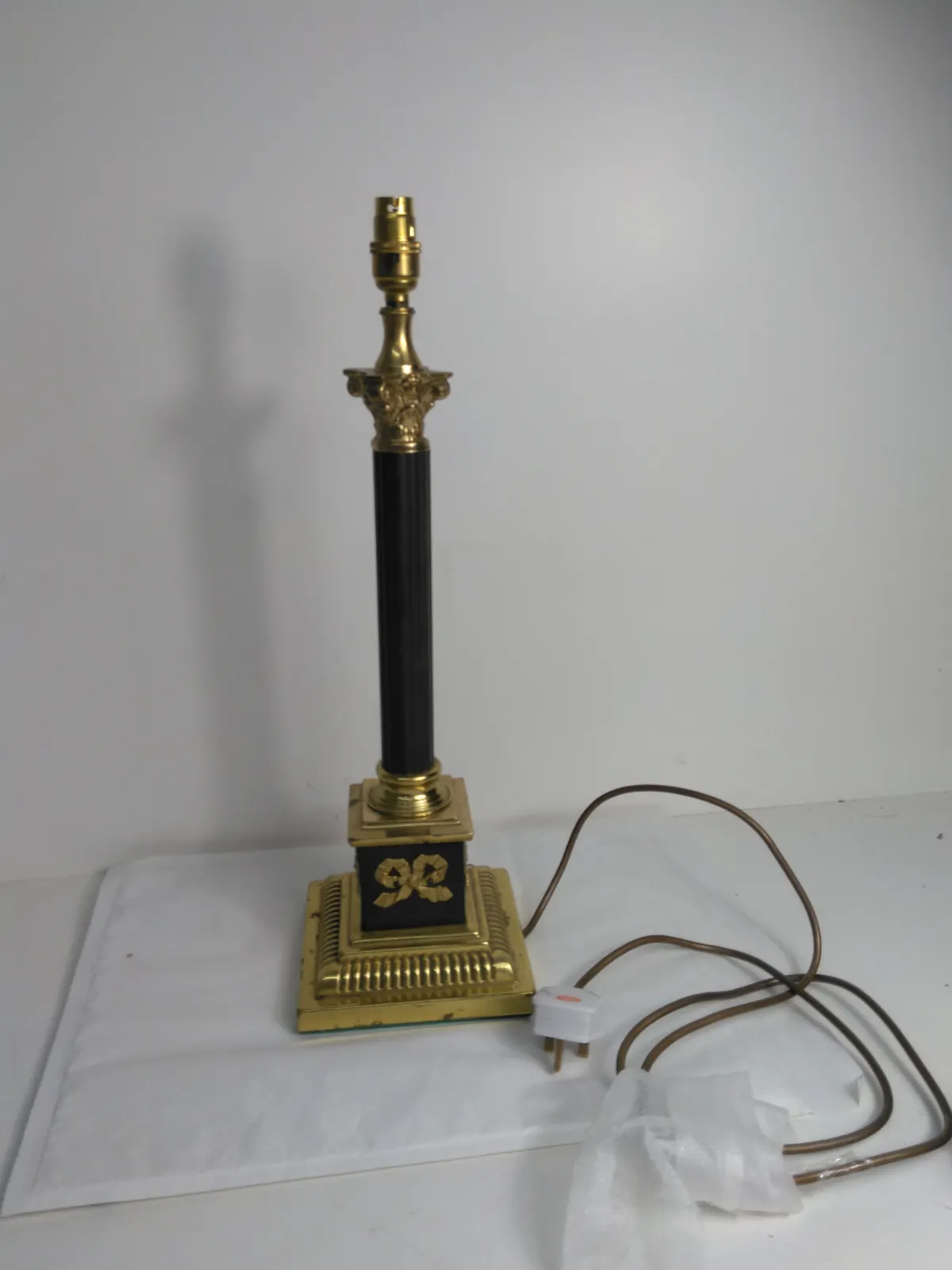 Brass Corinthian Column Table Lamp, Antique Style