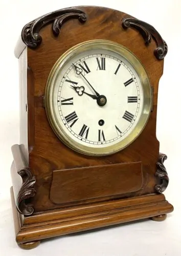 Antique Mahogany Single Fusee Mantel Clock With Shaped Case, Working