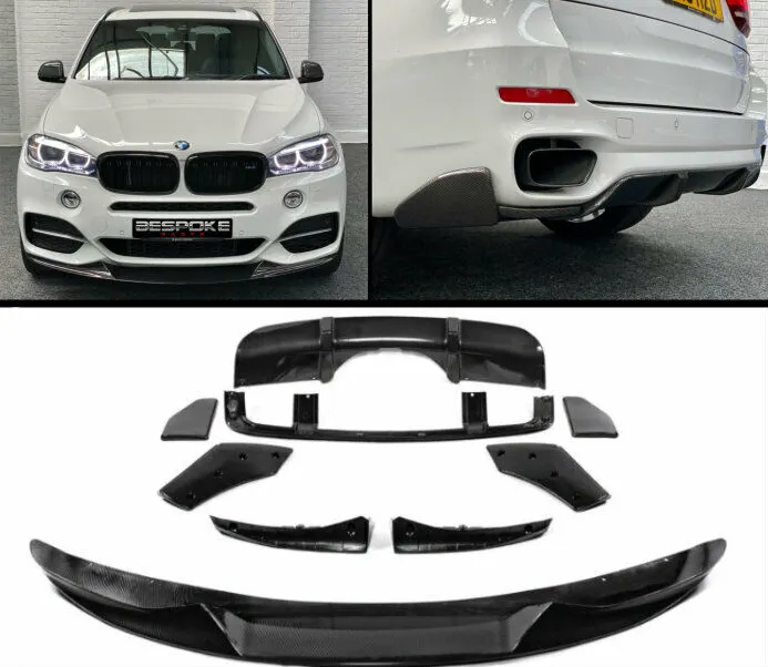 CARBON LOOK FOR BMW X5 F15 M STYLE AERO BODY KIT FRONT LIP   REAR DIFFUSER