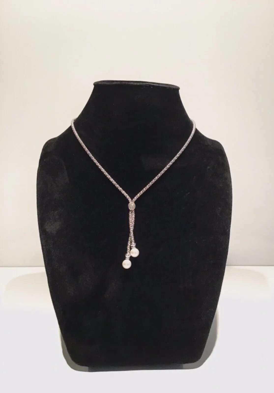 Beautiful Y Shaped Sterling Silver & Pearl Necklace