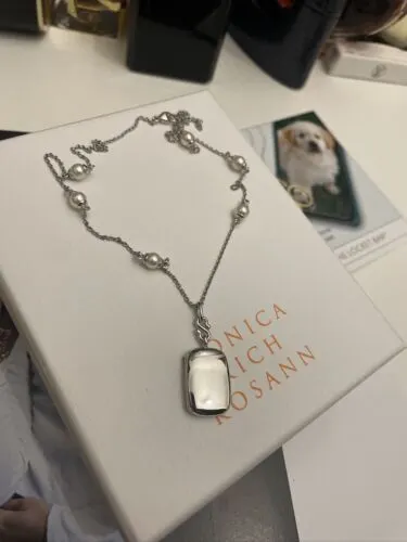 Monica Rich Kosann Britt Sterling Silver Locket Necklace Pearl Chain RRP £800