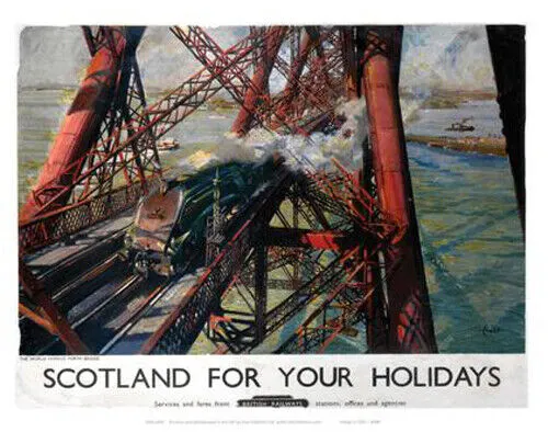 Vintage Scotland for Holidays Forth Bridge Railway Travel Poster -A2 16.5"x23.4"