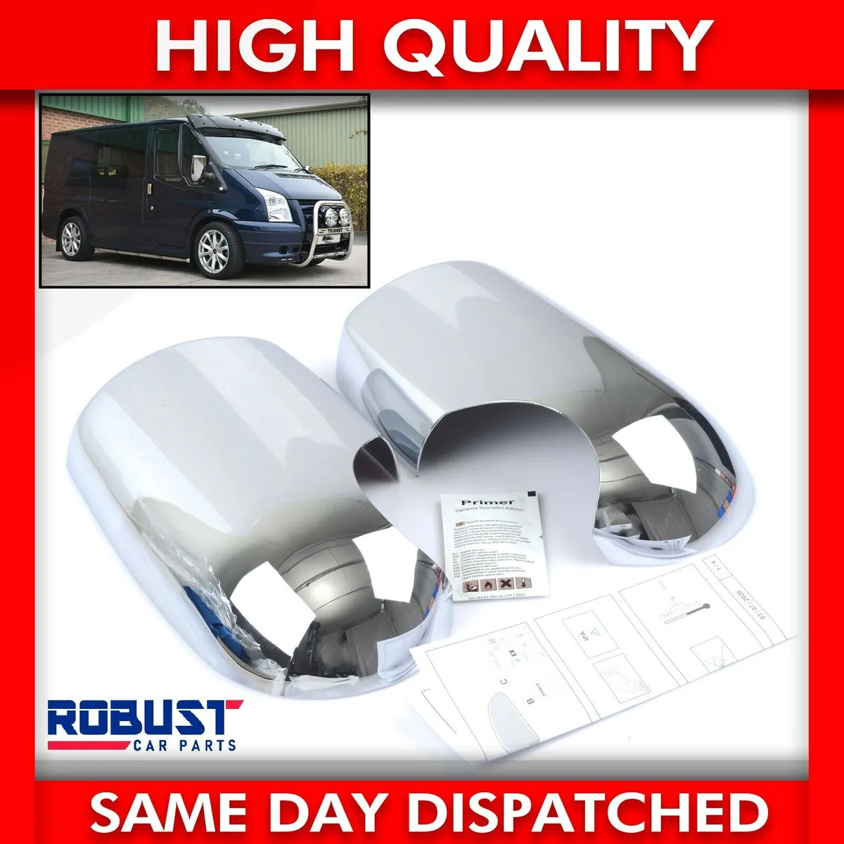 Pair FOR FORD TRANSIT MK6 MK7 CHROME WING MIRROR COVERS CAPS ABS