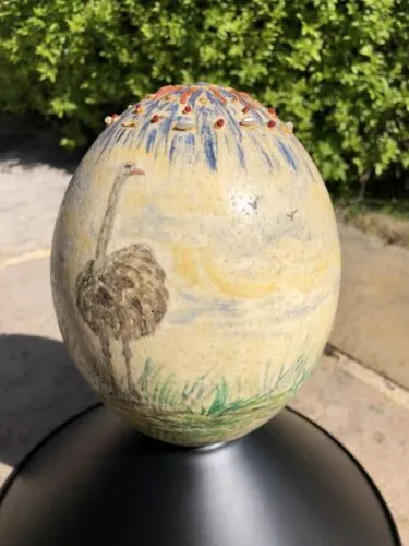 Early 20th Century Painted Ostrich Egg