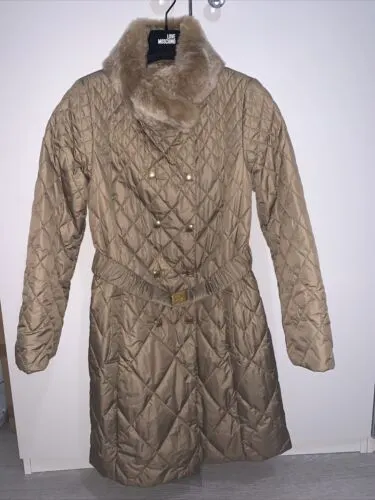 BNWOT LUISA SPAGNOLI DIAMOND STITCH COAT WITH REMOVABLE RABBIT FUR COLLAR 10-12