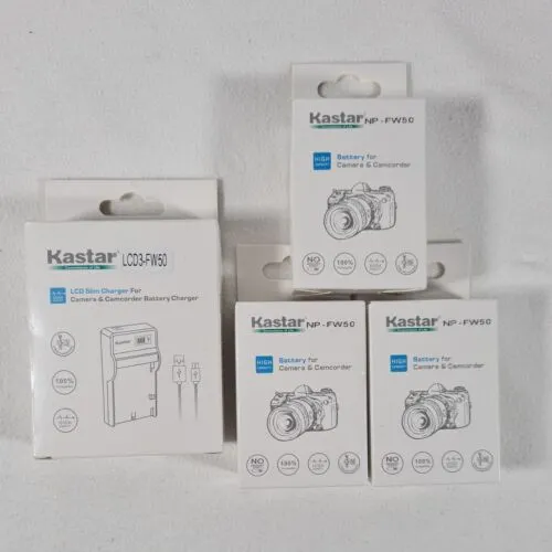 Kastar Slim LCD Charger for NP-FW50 and 3 Batteries NEW