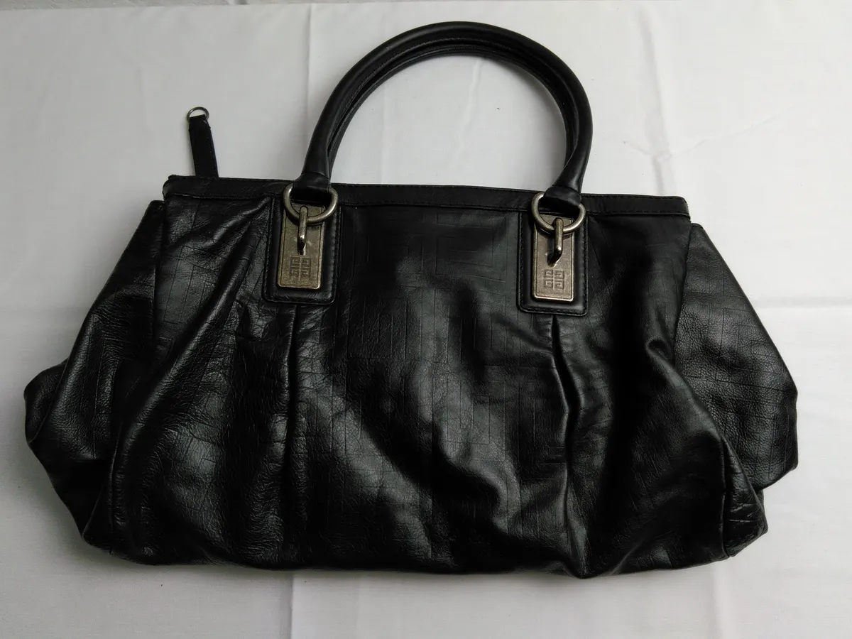 Authentic Givenchy Black Leather Large Tote Handbag Shoulder Bag Good Cond