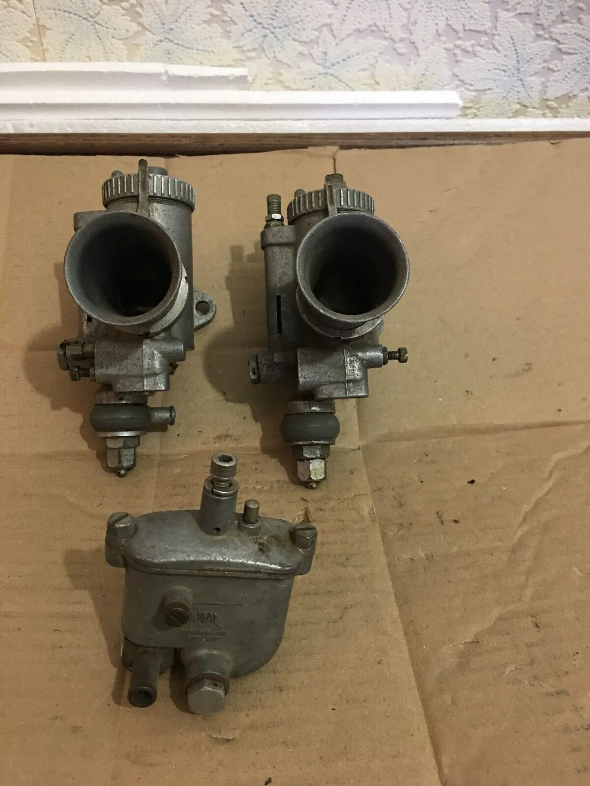 Amal T10 GP 2 carburettor pair 1 5/32" with Matchbox float chamber BSA Triumph