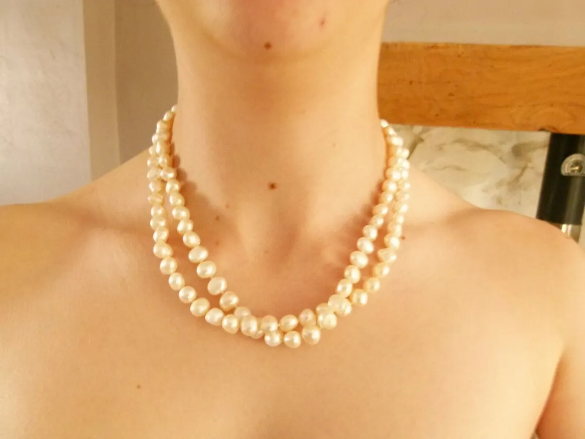 Vintage 9ct Gold Clasp JKa Baroque Twin Strand 18" Pearl Necklace