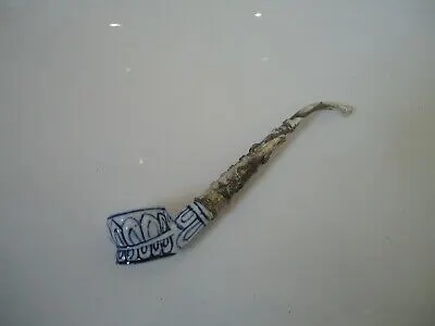 Vintage Style Bowl Smoking Pipe Blue & White Ceramic Porcelain Clay Collectable