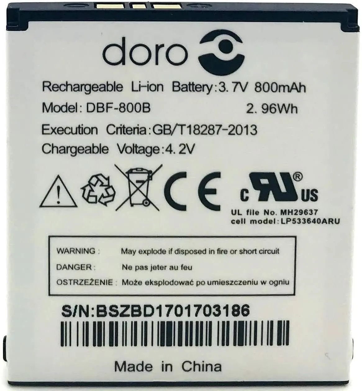 Genuine Doro DBF-800B Battery For PhoneEasy 1362 410 2414 606 610 621 622 520X