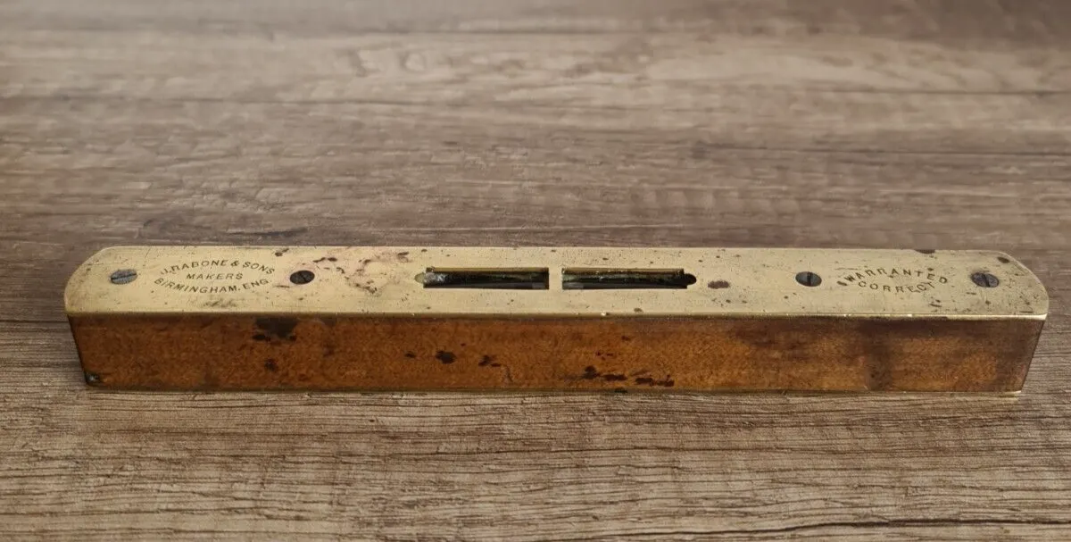 Vintage J. Rabone & Sons Makers Birmingham Brass & Wood Spirit Level Rare Model