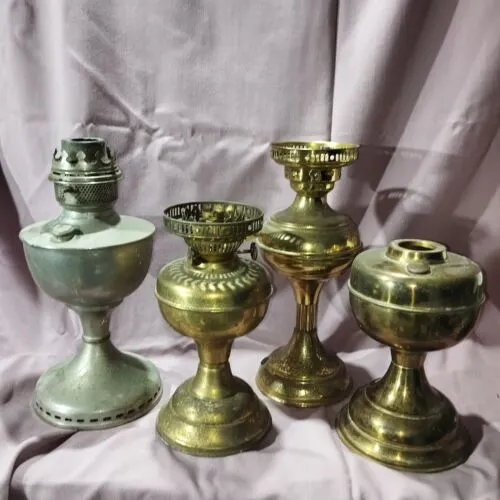 Job Lot Bundle of Vintage Oil Lamps Duplex Famos Antique Brass Spares Repairs