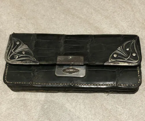 A Splendid Antique Edwardian Crocodile SkIn With 925 Silver Edging EHP Purse.