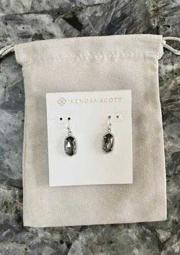 Kendra Scott Lee Silver Drop Earrings in Black Mother-of-Pearl
