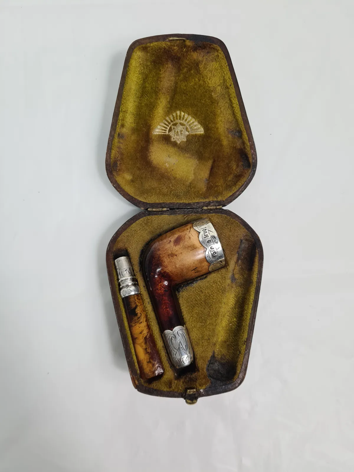 Antique Boxed Smoking Pipe - Hallmarked Silver Glasgow 1840