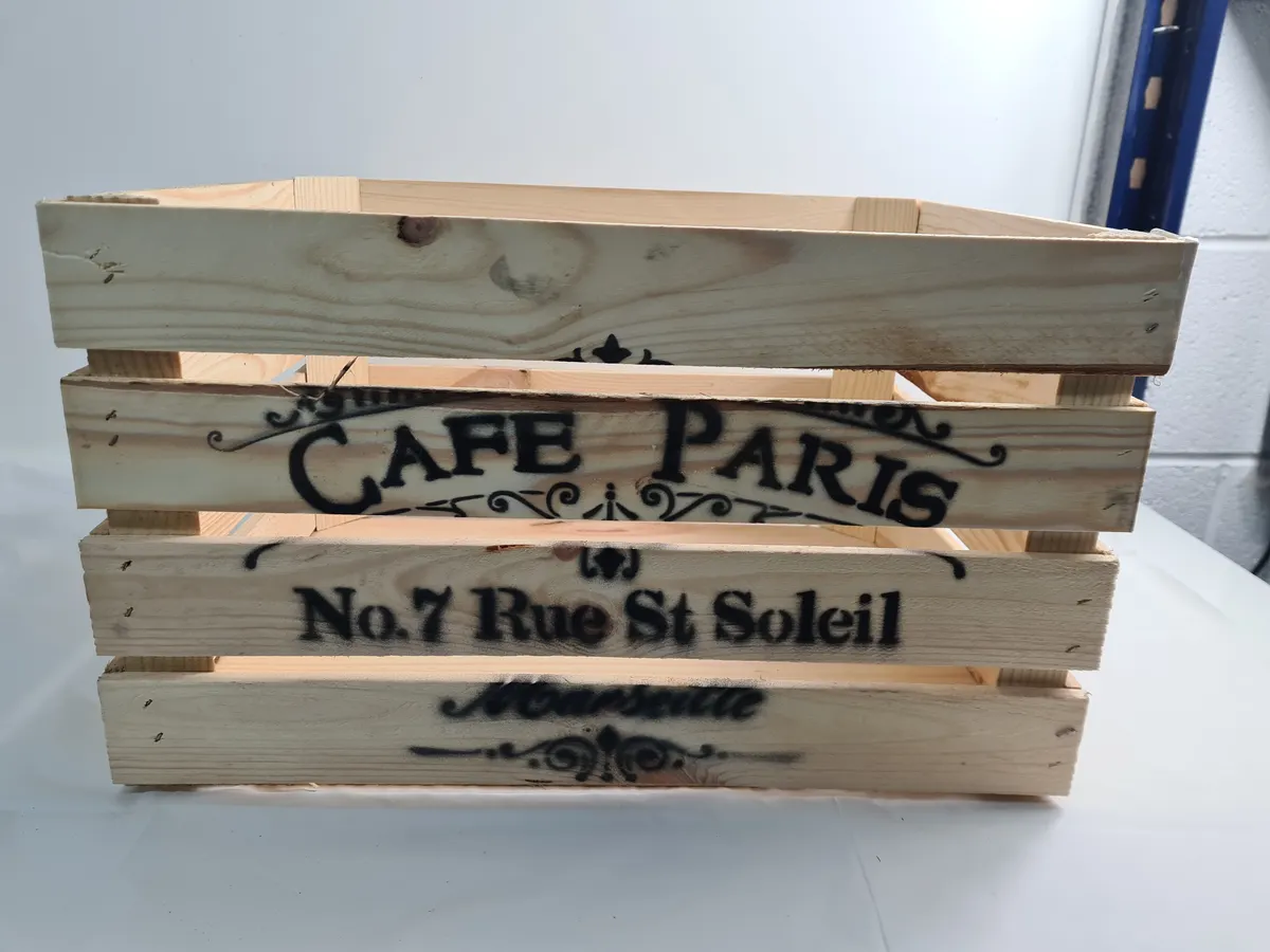 CAFE PARIS RUSTIC VINTAGE WOODEN APPLE  BOXES CRATE W/ LID