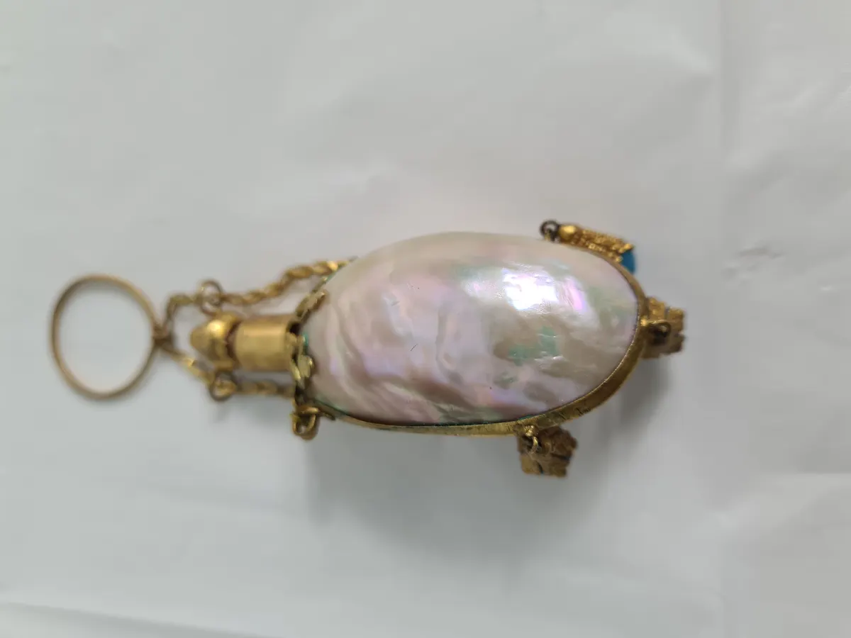 Antique French Mother of Pearl Perfume Bottle 'L'eau Be'nite Flask