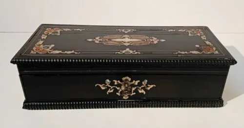 Napoleon III ebonised rosewood marquetry glove box with key #ListingsInLights