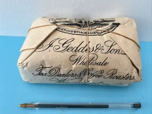 Antique 1/2 lb Packet Of Tea J Geddes Tea Dealers & Coffee Roasters Warrington