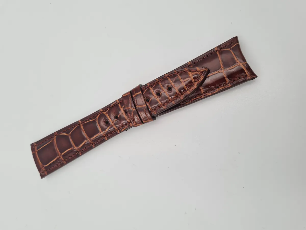 Genuine OEM Franck Muller 20/16mm Brown Glossy Leather Curved Lug Watch Strap