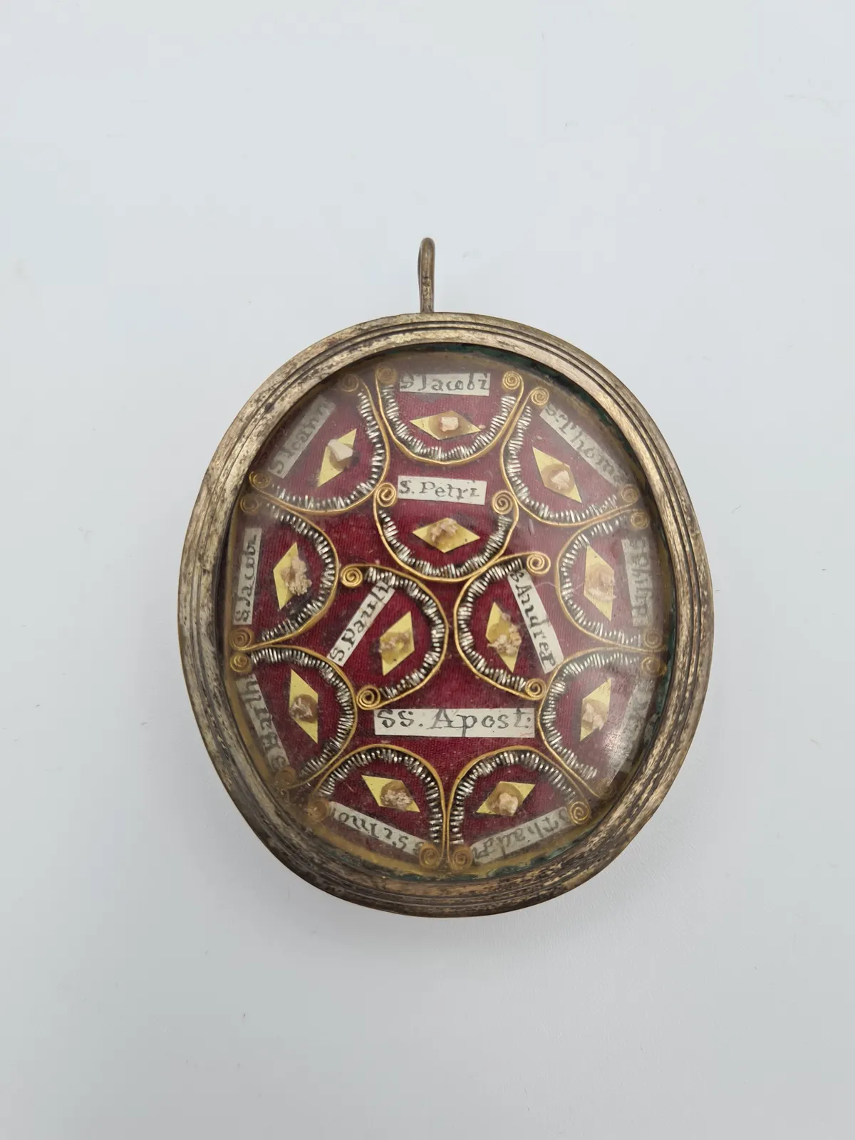 19thC Oval Reliquary Pendant 12 Apostles Relics Wax Seal intact 5.5 x 5cm PAPAL