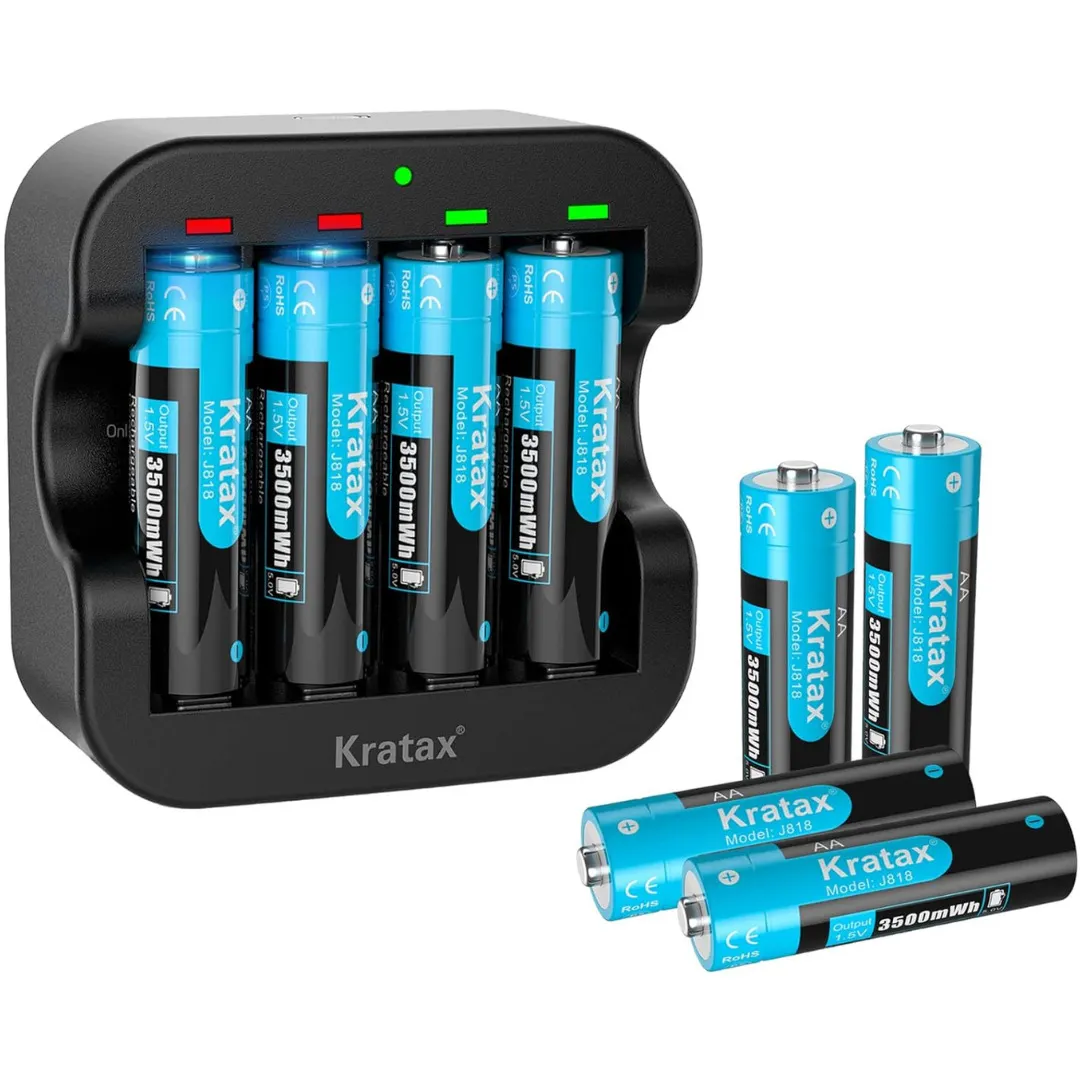 1.5V AA Rechargeable Lithium Batteries,Kratax 8-Pack Double A Li-ion Batteries