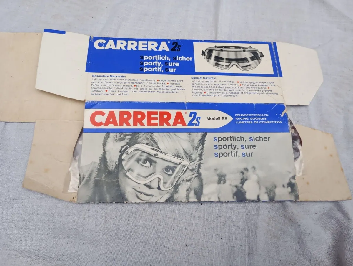 Vintage Carrera Model 98 Goggles EMPTY BOX w/ Lens, Ski Motorcycle Motocross MX