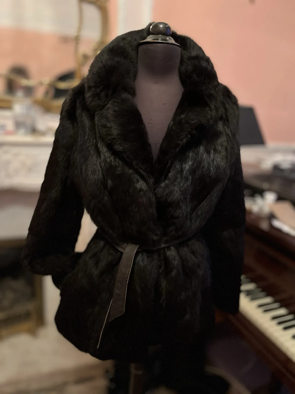 Fabulous Almost Black French Coney Real Fur Jacket