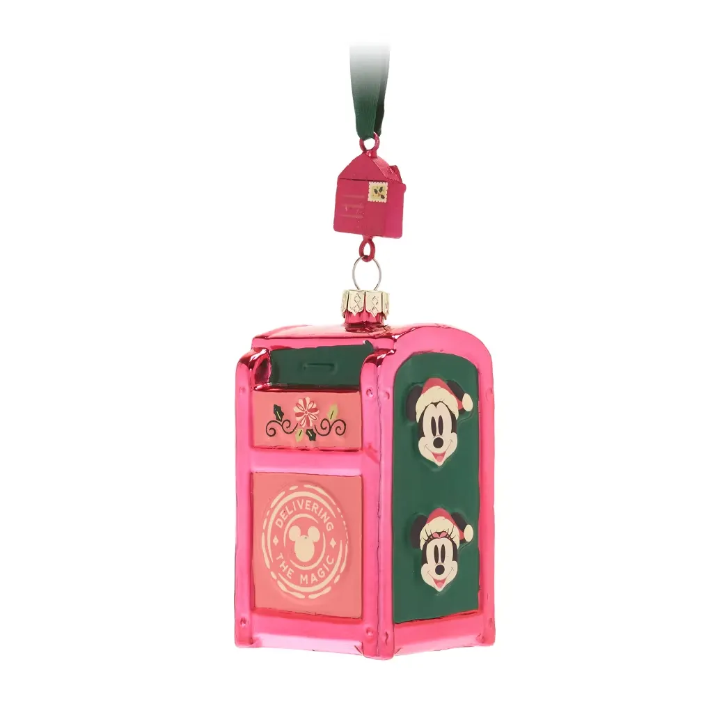 Mickey Mouse and Minnie Mouse Festive Mailbox Glass Ornament