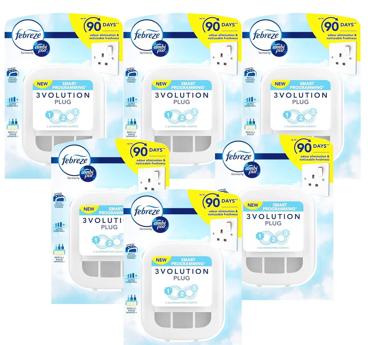 6x Ambi Pur 3Volution Fresh Linen Electric Plug In Air Freshener Refills 90 Days