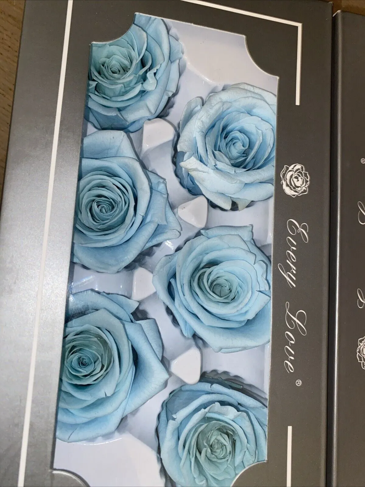 6 PRESERVED SKY BLUE REAL ROSES ETERNAL INFINITY LAST UPTO 1 YEAR 5/6cm
