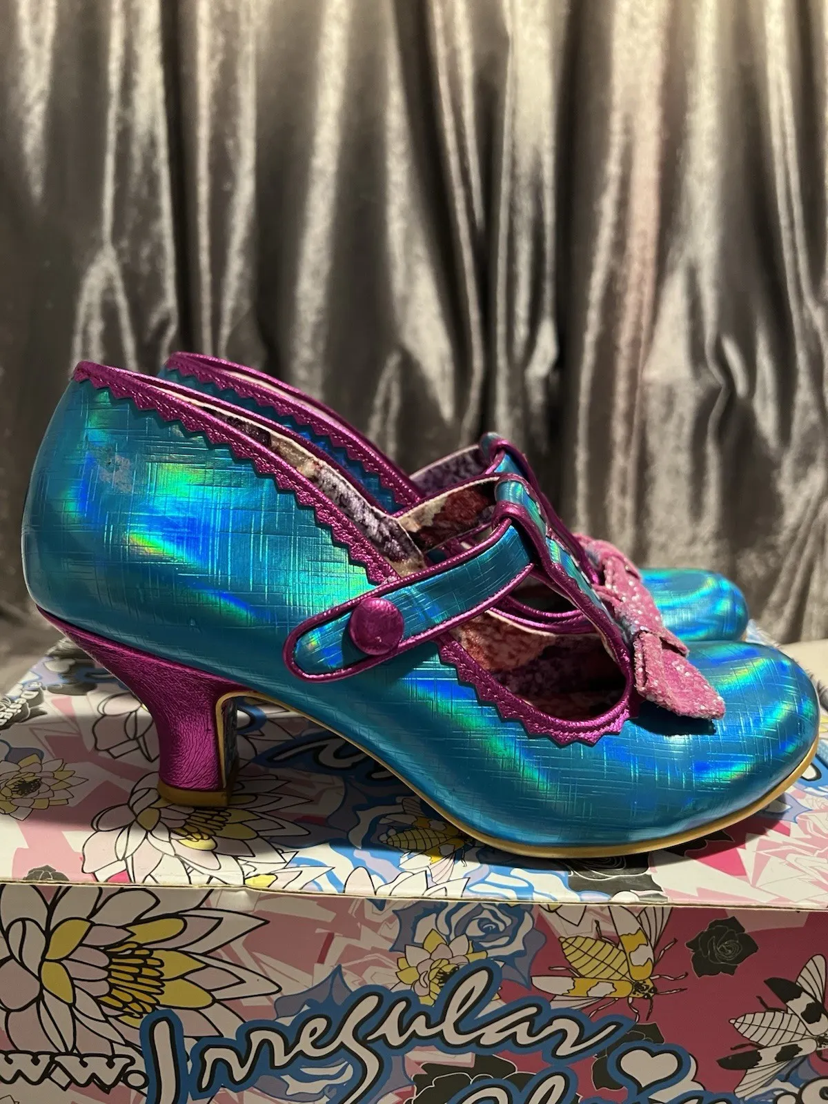 Irregular Choice UK 6 EU 39 Green Blue Metallic 'Dazzle Pants' Heels Excellent