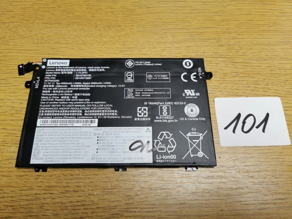 Genuine Lenovo Thinkpad E15 Gen1 E580 E480 E485 E585 E490 E495 Battery Pack Used