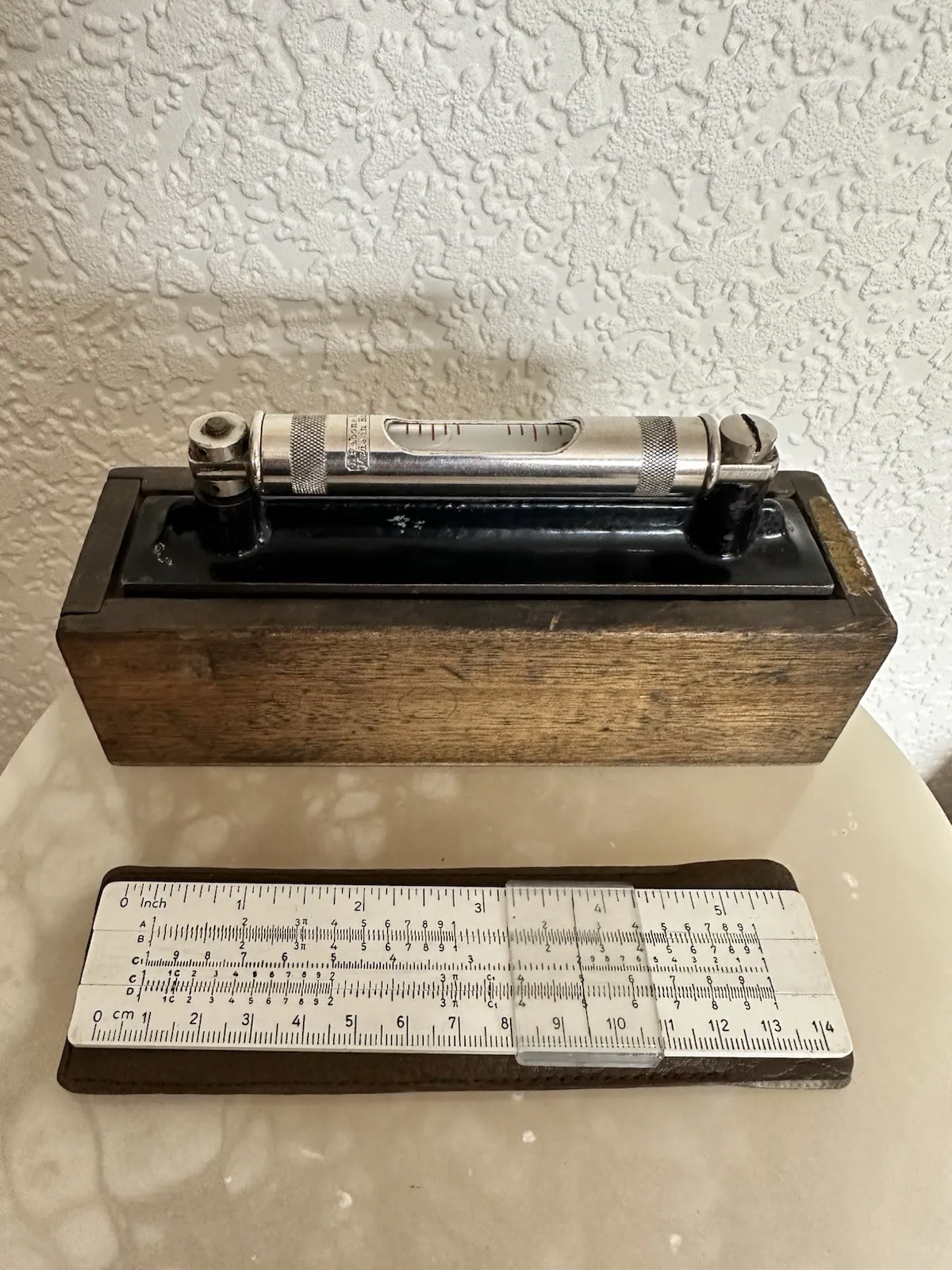 Vintage Used Rabones One SpiritLevel 1381 w/Original BoxLinex Pocket Slide Ruler