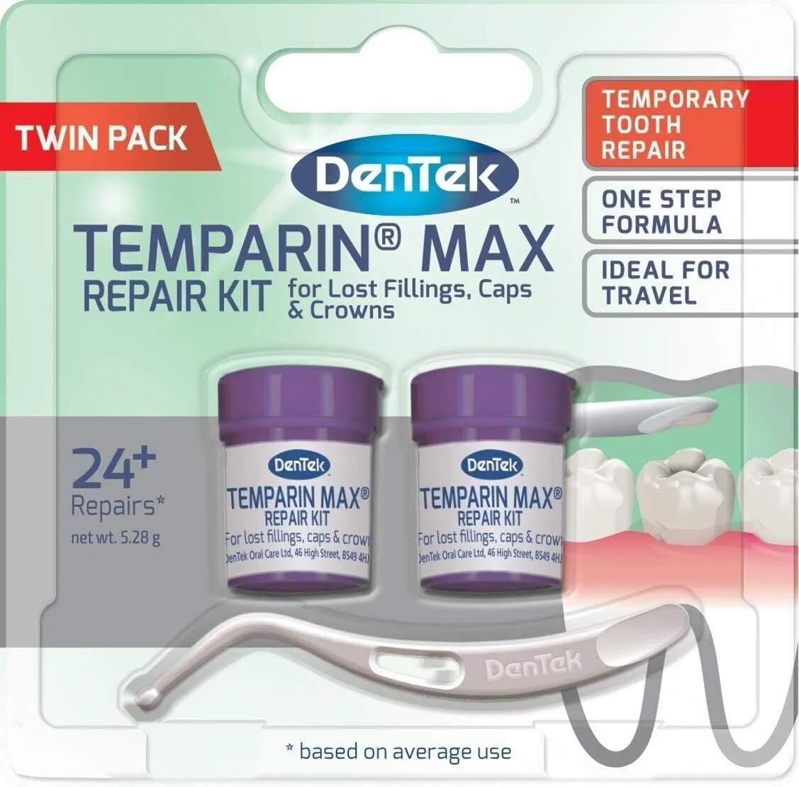 DenTek Temparin Max Home Dental Repair Kit - 2 Twin Packs (4 Kits)