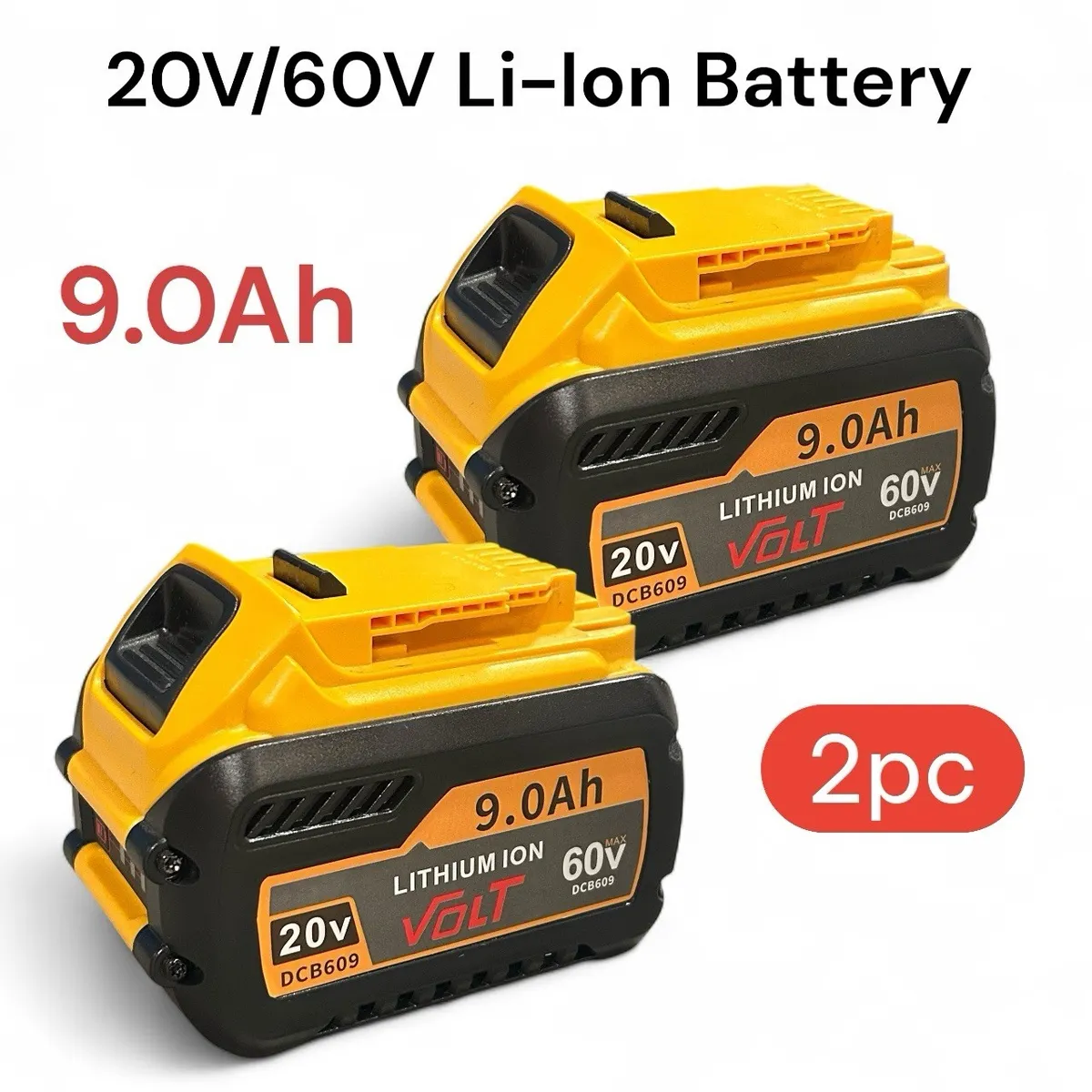 2pc 20V 60V 9.0Ah Li-ion Power Tool Slide Battery Replace for Dewalt DCB609