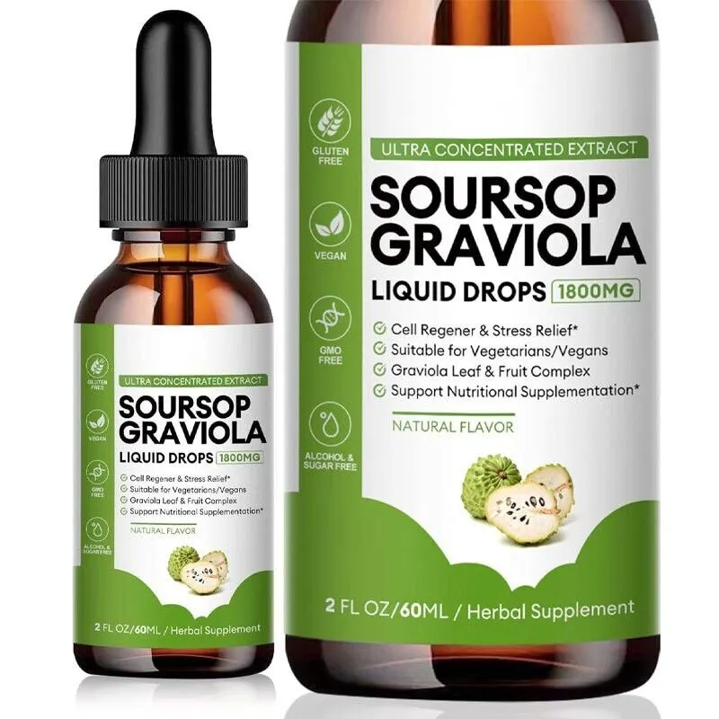 100% Pure Graviola Soursop Liquid Drops 1800mg Fruit & Leaf Herbal Extract 60ml