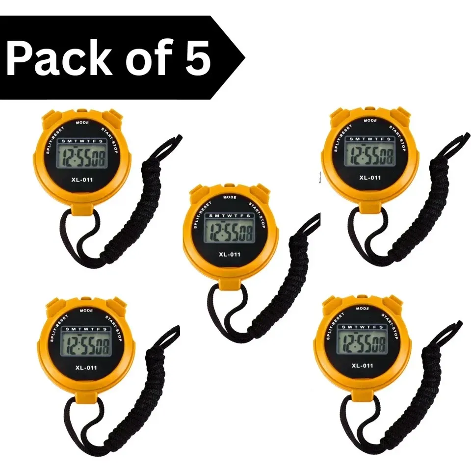 5x Yellow Digital Handheld Sports Stopwatch Timer Alarm Counter New