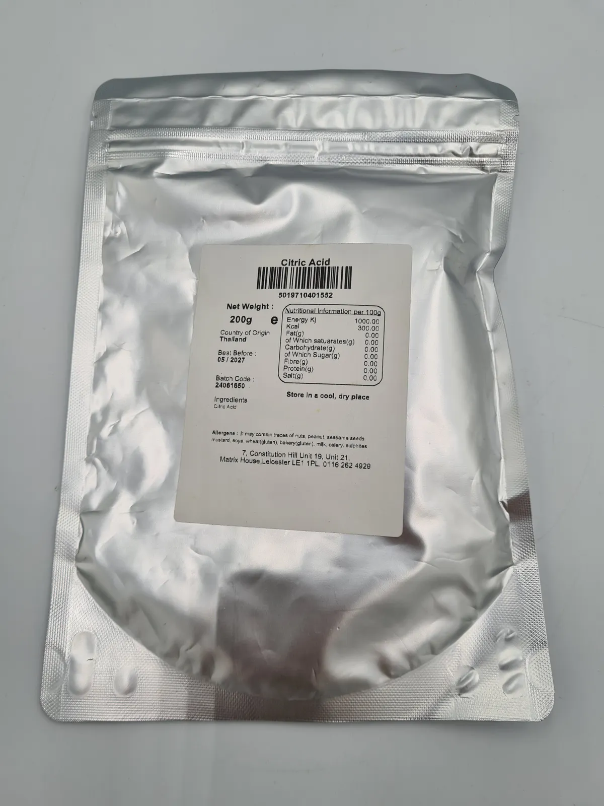 Citric Acid 200g Monohydrated E330 Food Grade Bath Bombs Cleaning Wine