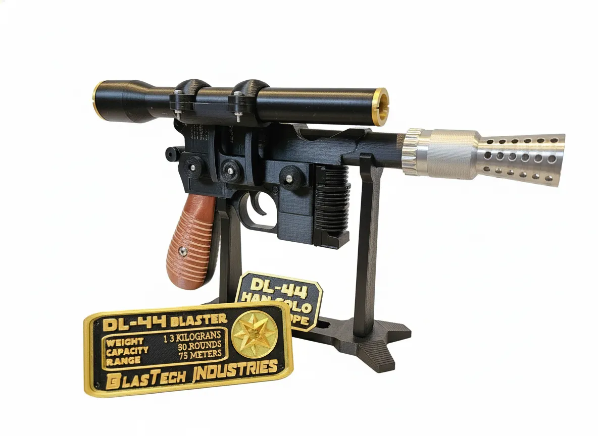 Star Wars Han Solo DL-44 Blaster 1:1 Replica with Stand & Data Plaque