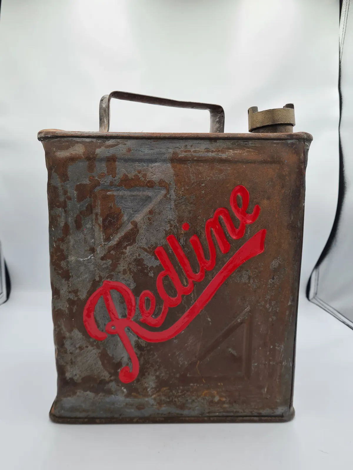 Vintage Redline 2 Gallon Petrol Can Rusted Automobilia Collectible Gas Fuel