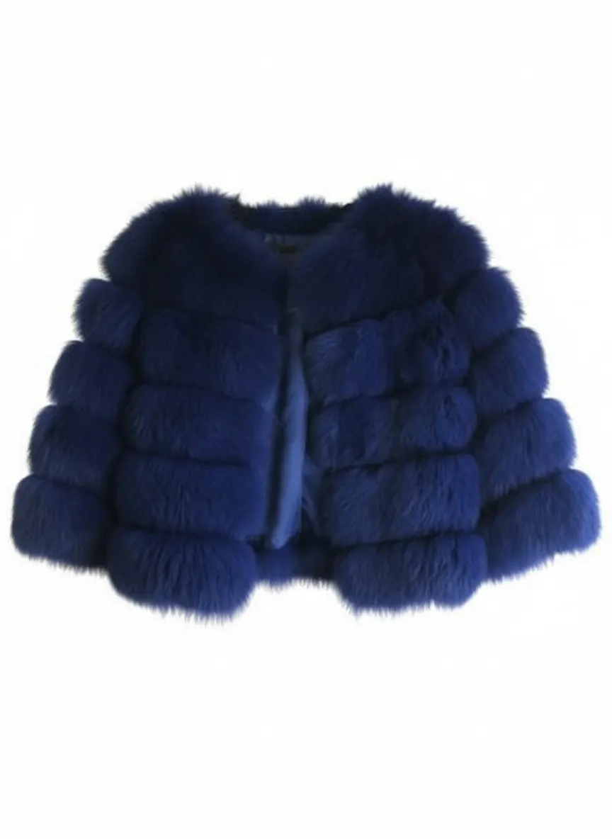 Royal Blue Real Thick Fox Fur Cropped Jacket Size S BNWT Winter Coat