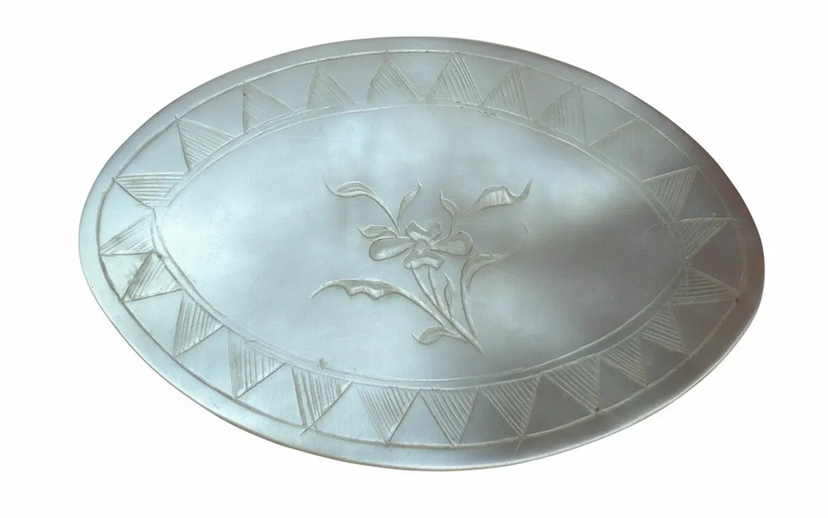 Antique Chinese Mother of Pearl Oval Floral Gaming Token - Oriental Asia